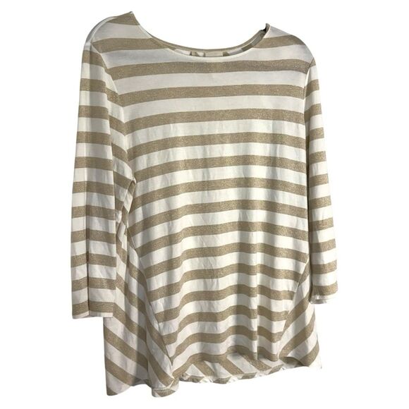 Chico's Gold and White Striped Long Sleeve Top L - Picture 1 of 7